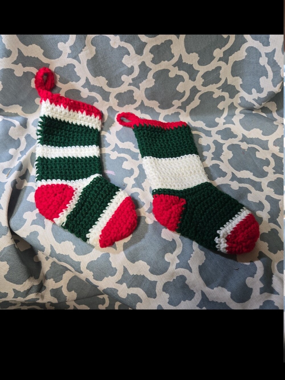 Handmade CROCHETED pair of mini Christmas stockings granny core vintage